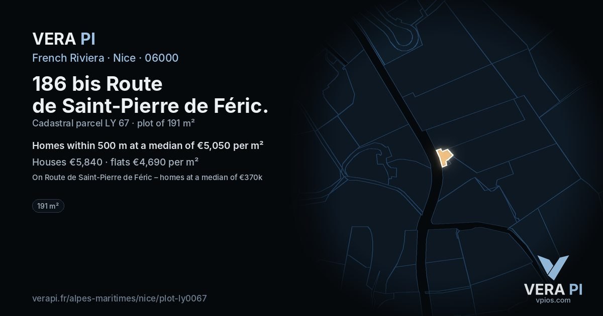 186 bis Route de Saint-Pierre de Féric, Nice at night – the plot lit, the parcels around coloured by the prices near them
