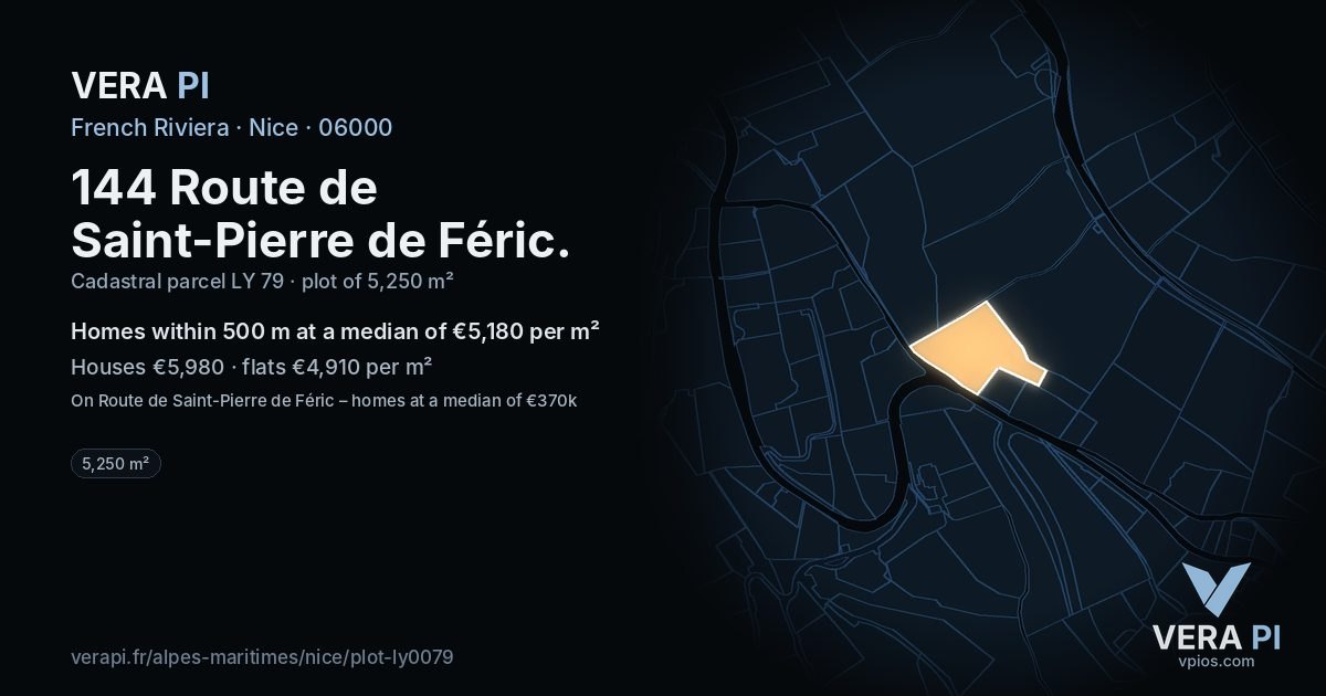 144 Route de Saint-Pierre de Féric, Nice at night – the plot lit, the parcels around coloured by the prices near them