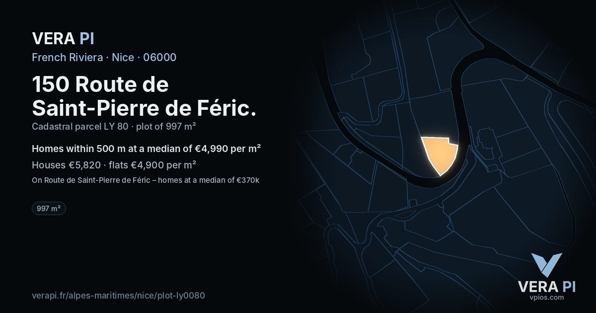 150 Route de Saint-Pierre de Féric, Nice at night – the plot lit, the parcels around coloured by the prices near them