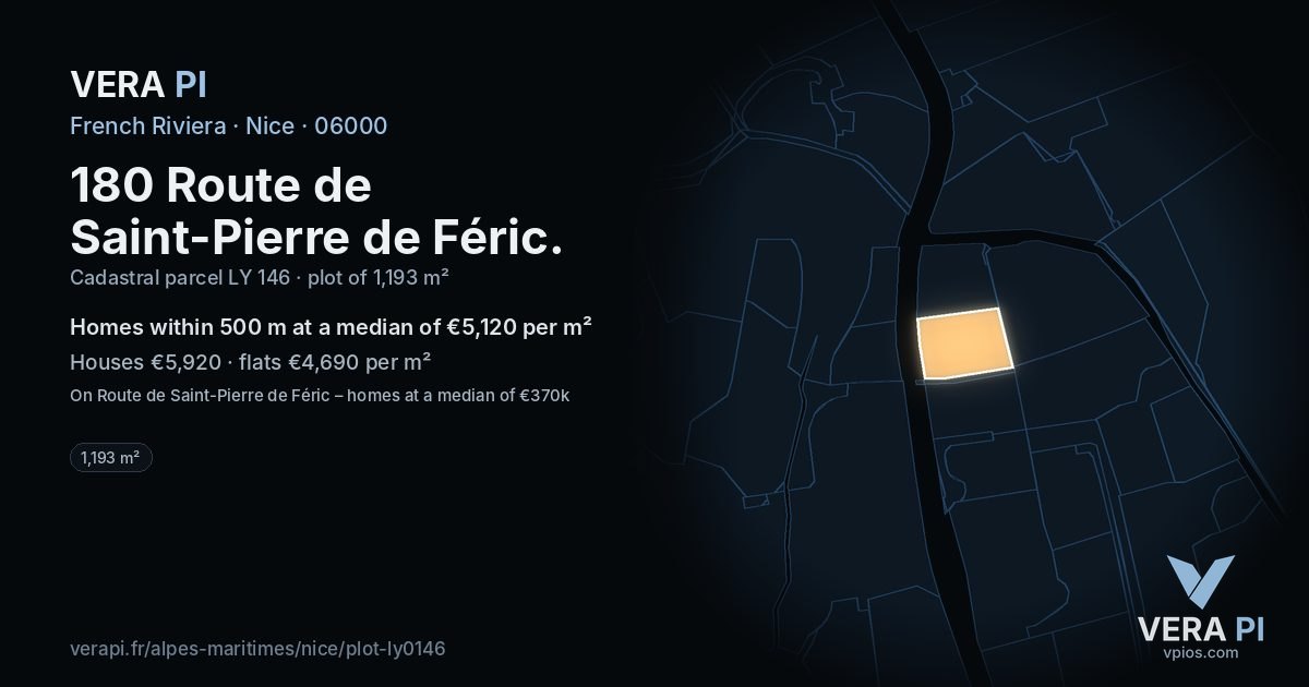 180 Route de Saint-Pierre de Féric, Nice at night – the plot lit, the parcels around coloured by the prices near them