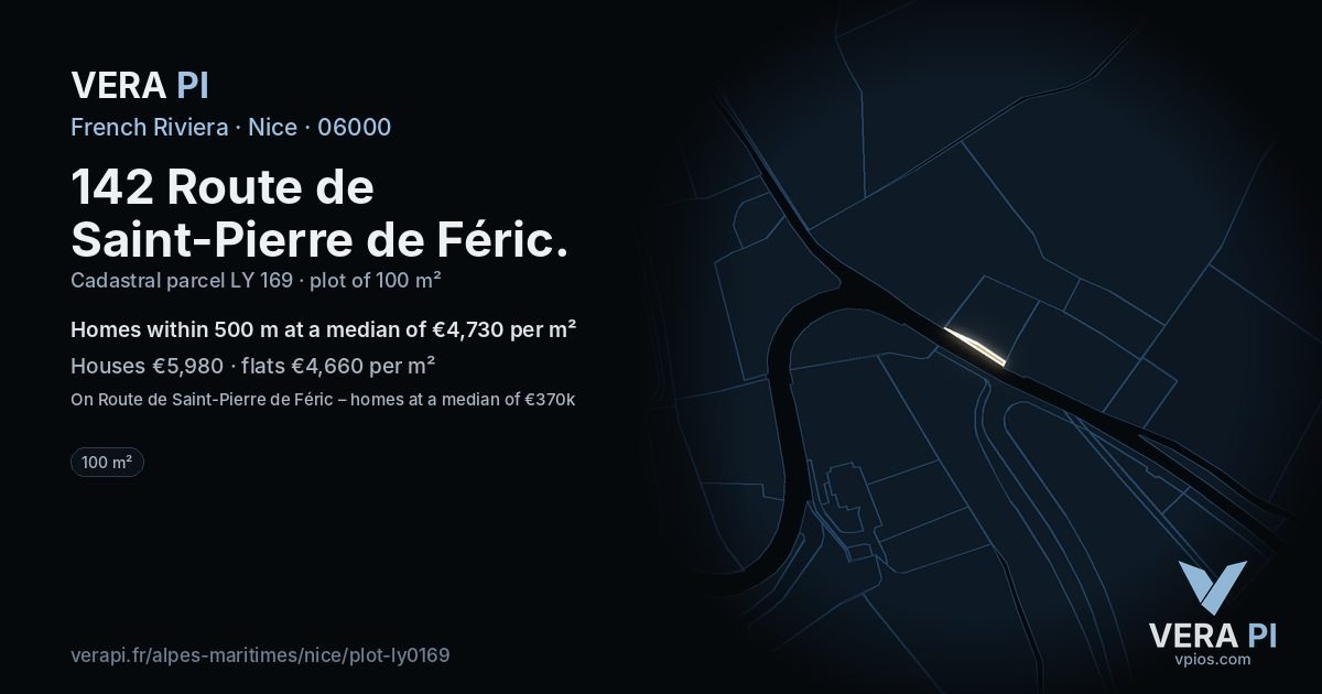 142 Route de Saint-Pierre de Féric, Nice at night – the plot lit, the parcels around coloured by the prices near them