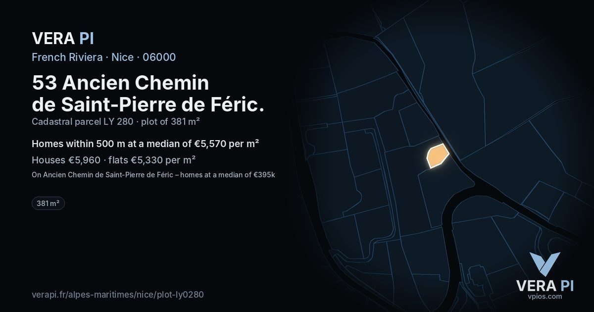 53 Ancien Chemin de Saint-Pierre de Féric, Nice at night – the plot lit, the parcels around coloured by the prices near them