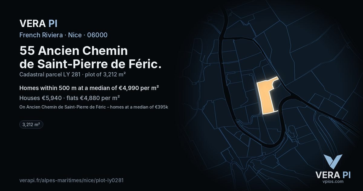 55 Ancien Chemin de Saint-Pierre de Féric, Nice at night – the plot lit, the parcels around coloured by the prices near them