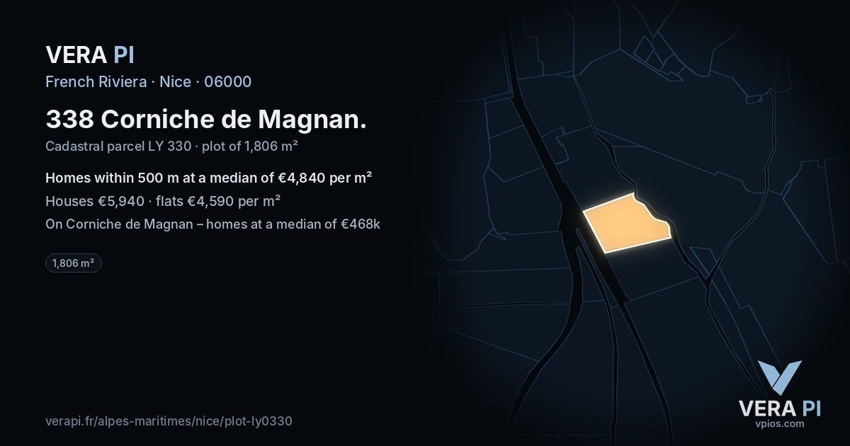 338 Corniche de Magnan, Nice at night – the plot lit, the parcels around coloured by the prices near them