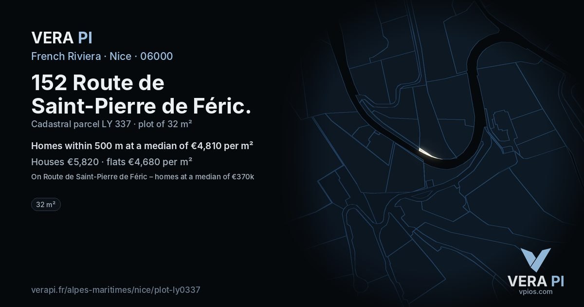 152 Route de Saint-Pierre de Féric, Nice at night – the plot lit, the parcels around coloured by the prices near them