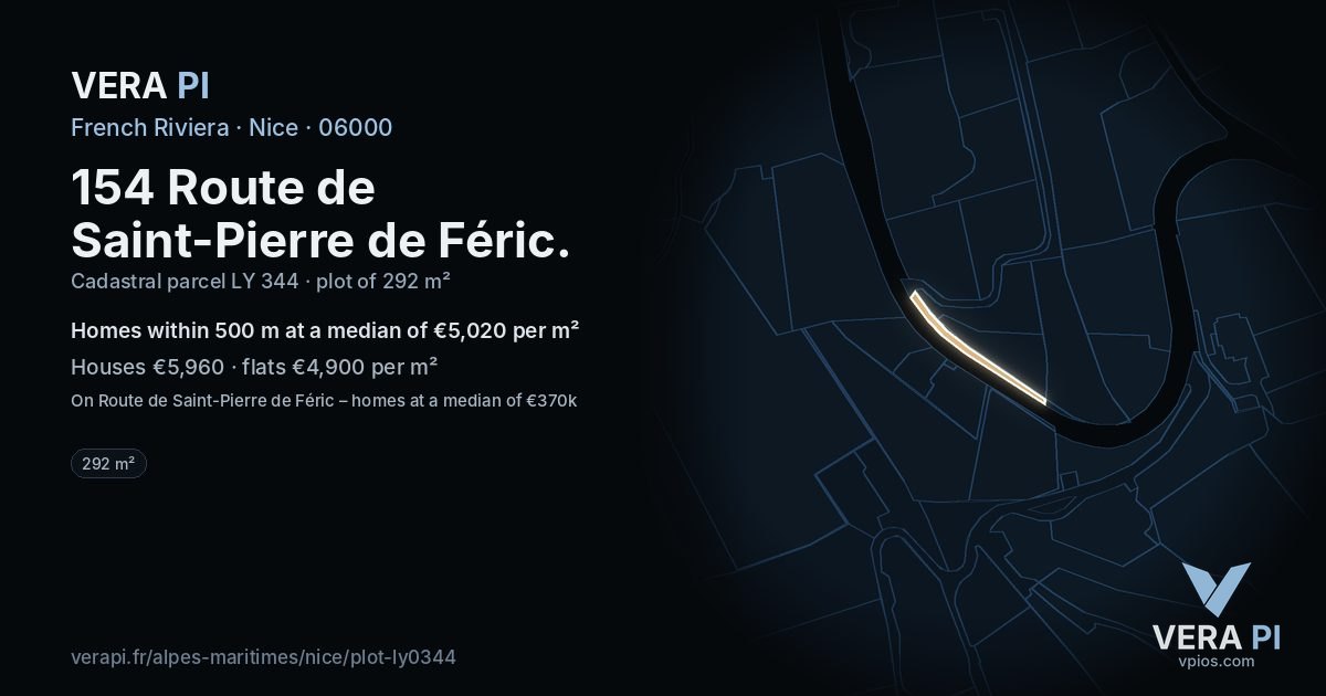154 Route de Saint-Pierre de Féric, Nice at night – the plot lit, the parcels around coloured by the prices near them