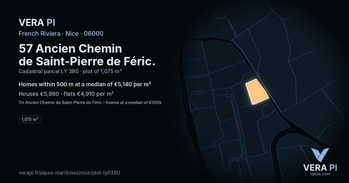 57 Ancien Chemin de Saint-Pierre de Féric, Nice at night – the plot lit, the parcels around coloured by the prices near them