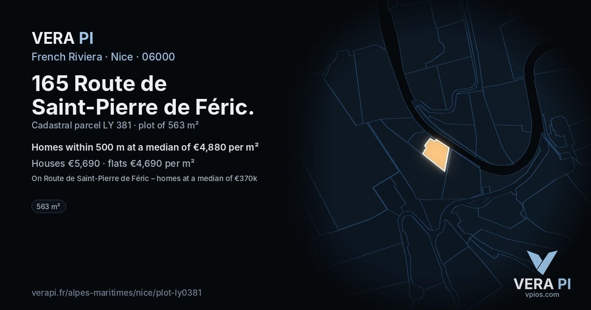 165 Route de Saint-Pierre de Féric, Nice at night – the plot lit, the parcels around coloured by the prices near them