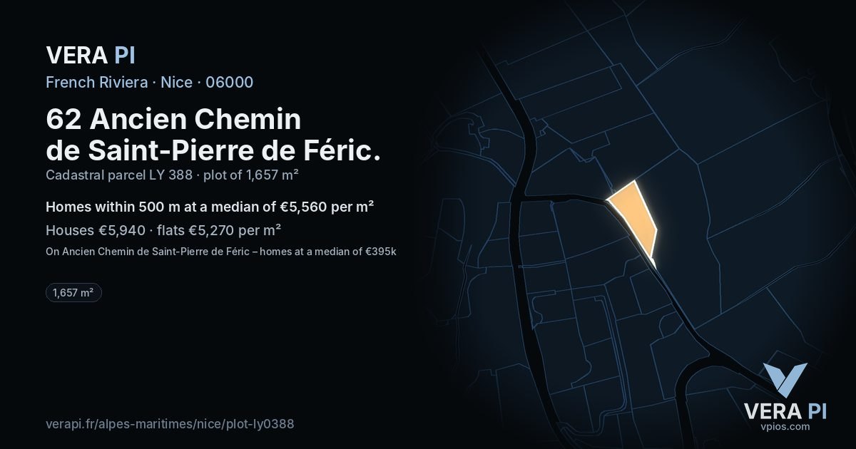 62 Ancien Chemin de Saint-Pierre de Féric, Nice at night – the plot lit, the parcels around coloured by the prices near them