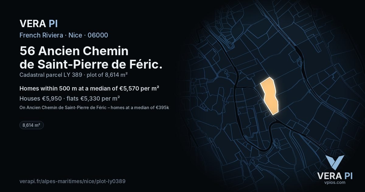 56 Ancien Chemin de Saint-Pierre de Féric, Nice at night – the plot lit, the parcels around coloured by the prices near them