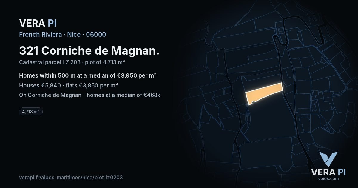 321 Corniche de Magnan, Nice at night – the plot lit, the parcels around coloured by the prices near them