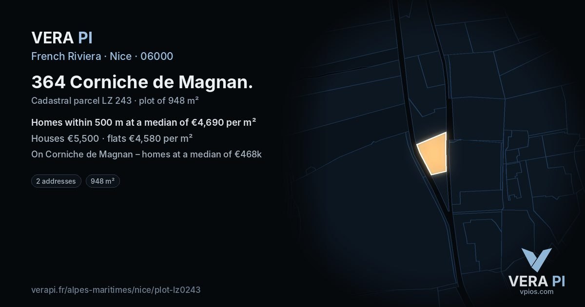 364 Corniche de Magnan, Nice at night – the plot lit, the parcels around coloured by the prices near them