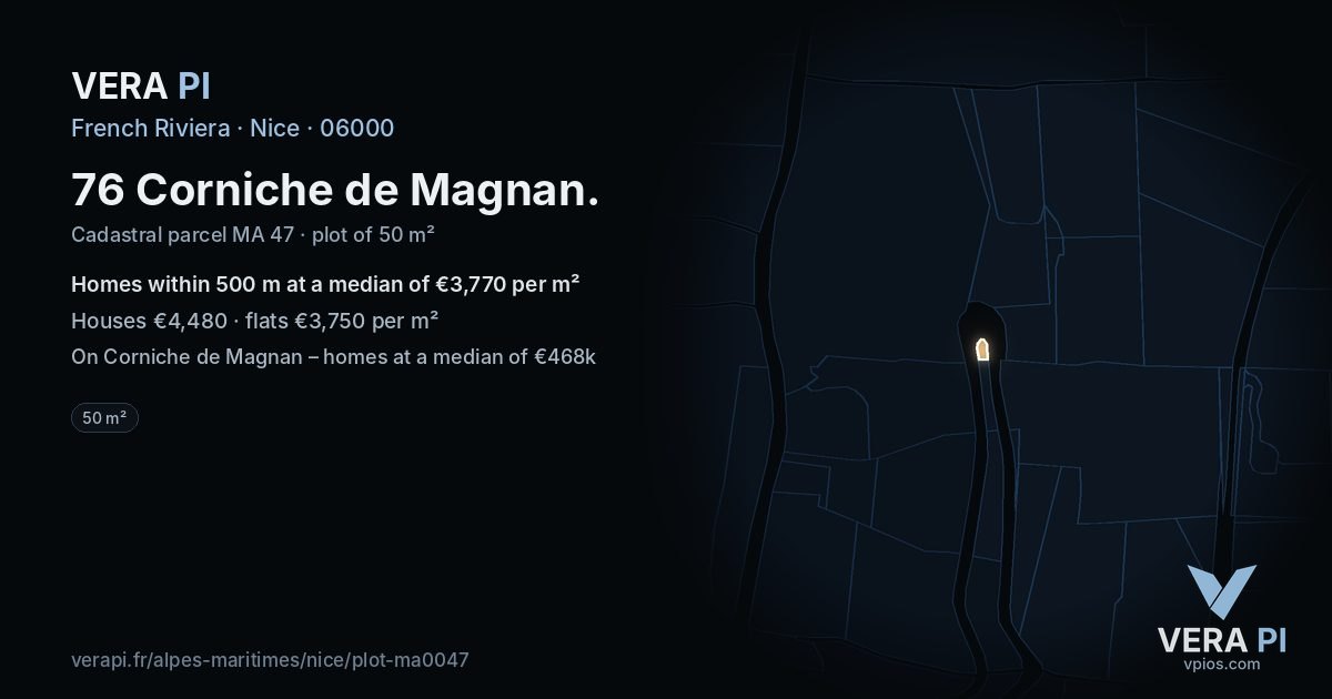 76 Corniche de Magnan, Nice at night – the plot lit, the parcels around coloured by the prices near them