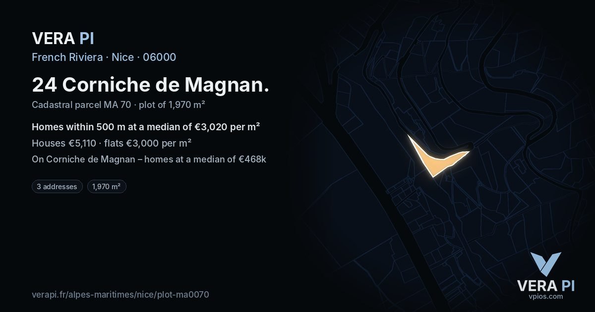 24 Corniche de Magnan, Nice at night – the plot lit, the parcels around coloured by the prices near them