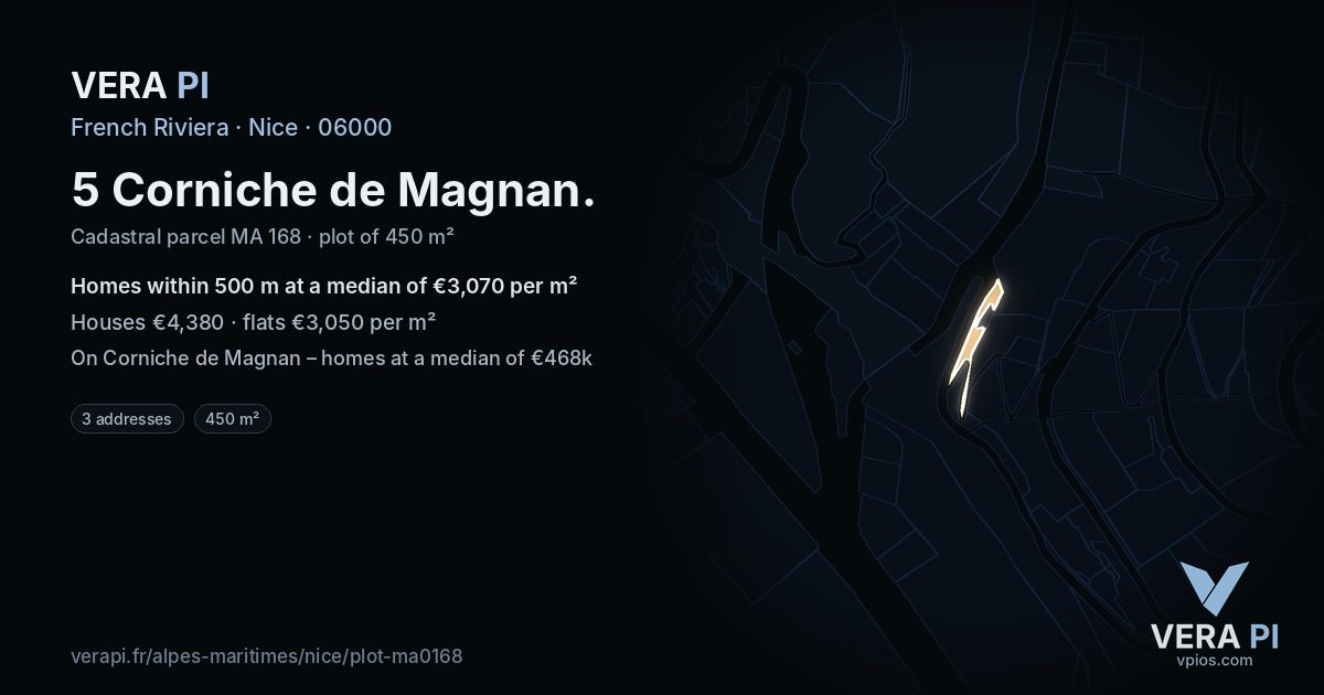 5 Corniche de Magnan, Nice at night – the plot lit, the parcels around coloured by the prices near them