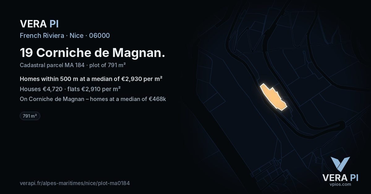 19 Corniche de Magnan, Nice at night – the plot lit, the parcels around coloured by the prices near them