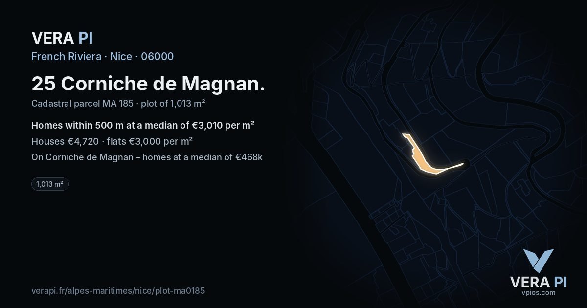 25 Corniche de Magnan, Nice at night – the plot lit, the parcels around coloured by the prices near them