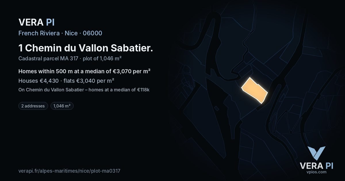 1 Chemin du Vallon Sabatier, Nice at night – the plot lit, the parcels around coloured by the prices near them