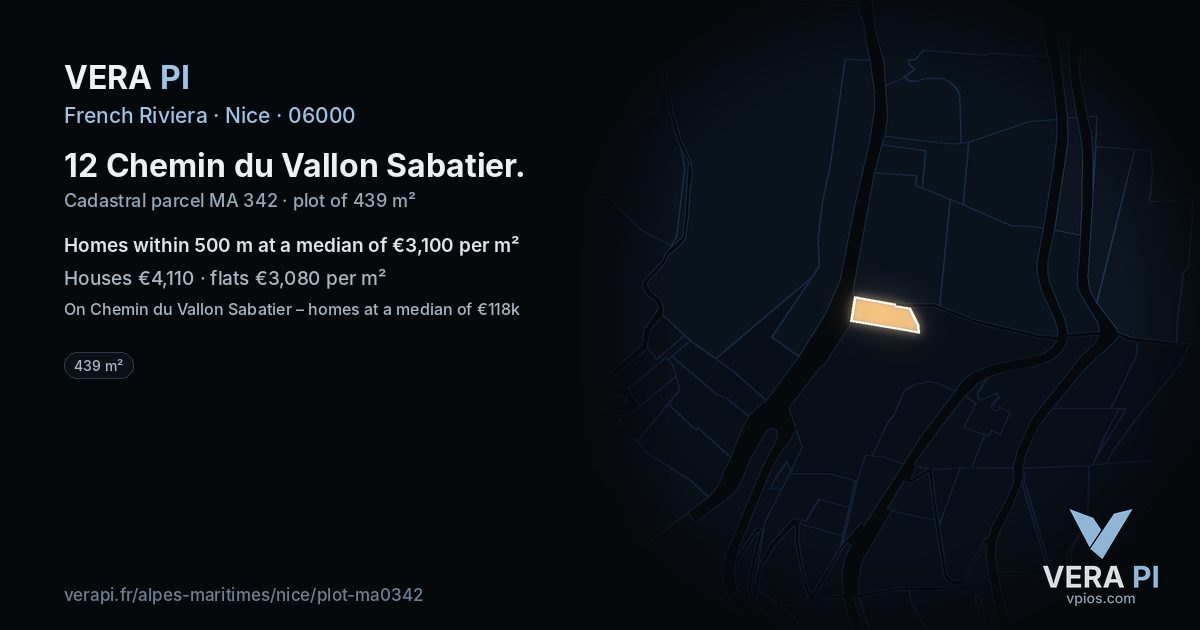 12 Chemin du Vallon Sabatier, Nice at night – the plot lit, the parcels around coloured by the prices near them