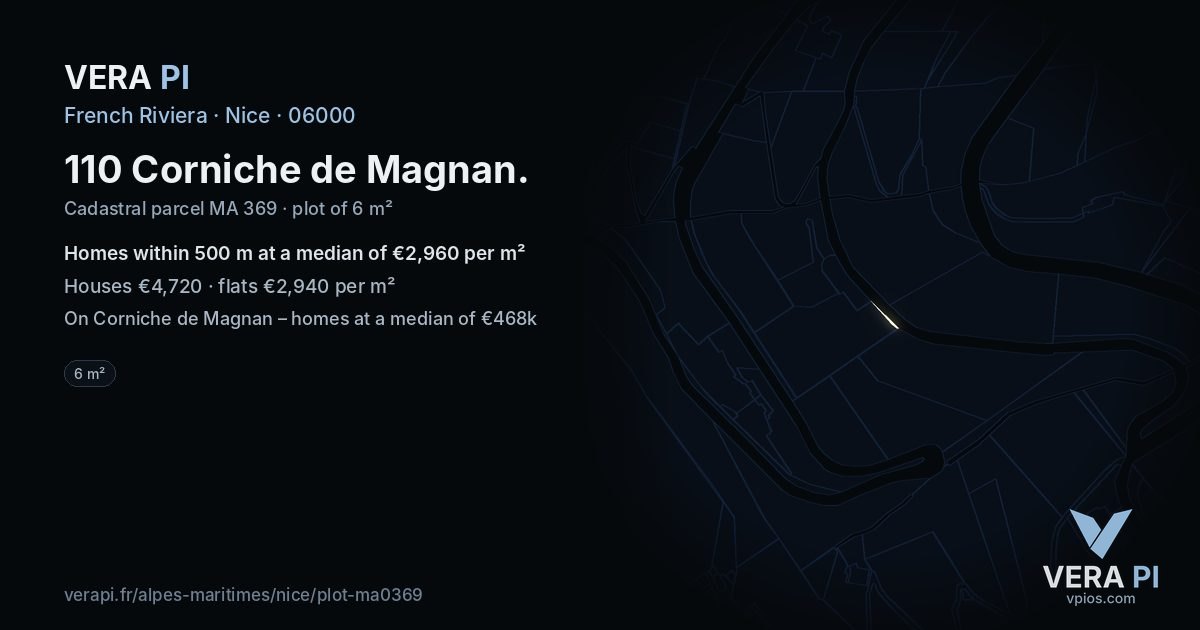 110 Corniche de Magnan, Nice at night – the plot lit, the parcels around coloured by the prices near them