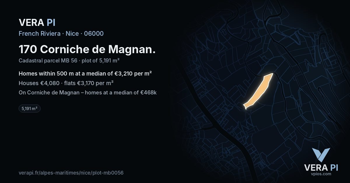 170 Corniche de Magnan, Nice at night – the plot lit, the parcels around coloured by the prices near them