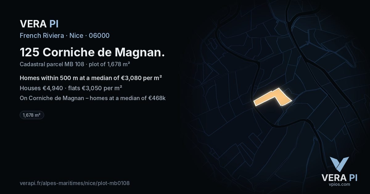 125 Corniche de Magnan, Nice at night – the plot lit, the parcels around coloured by the prices near them