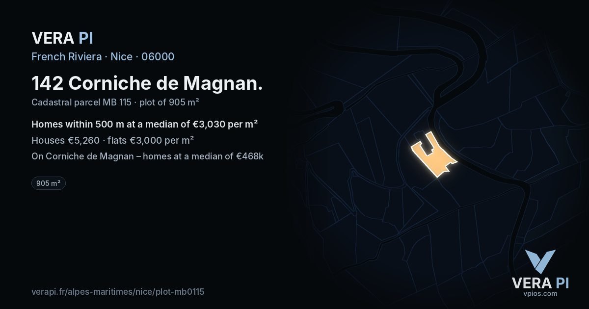 142 Corniche de Magnan, Nice at night – the plot lit, the parcels around coloured by the prices near them