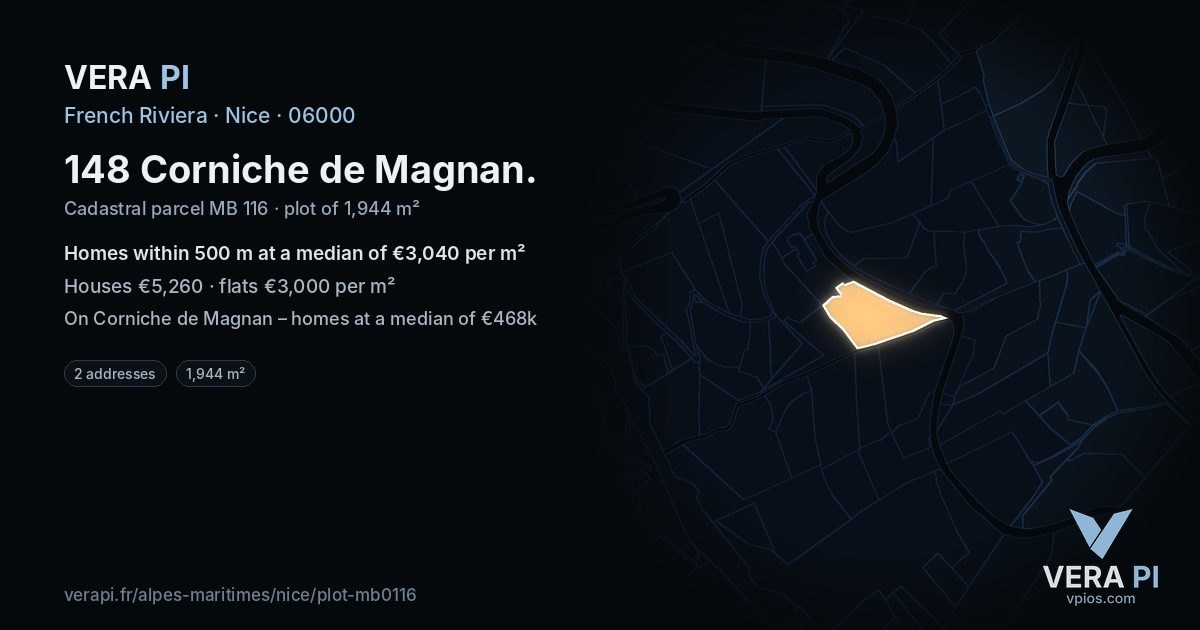 148 Corniche de Magnan, Nice at night – the plot lit, the parcels around coloured by the prices near them