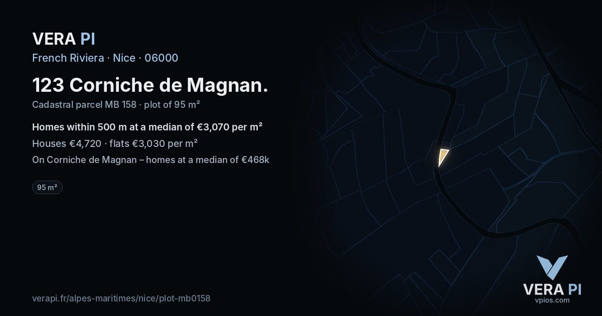 123 Corniche de Magnan, Nice at night – the plot lit, the parcels around coloured by the prices near them