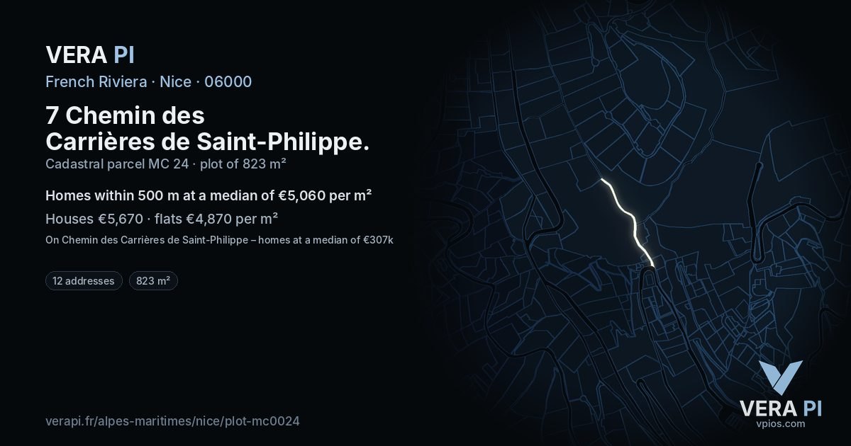 7 Chemin des Carrières de Saint-Philippe, Nice at night – the plot lit, the parcels around coloured by the prices near them