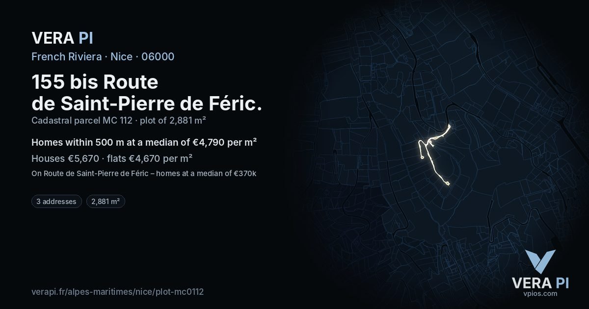 155 bis Route de Saint-Pierre de Féric, Nice at night – the plot lit, the parcels around coloured by the prices near them