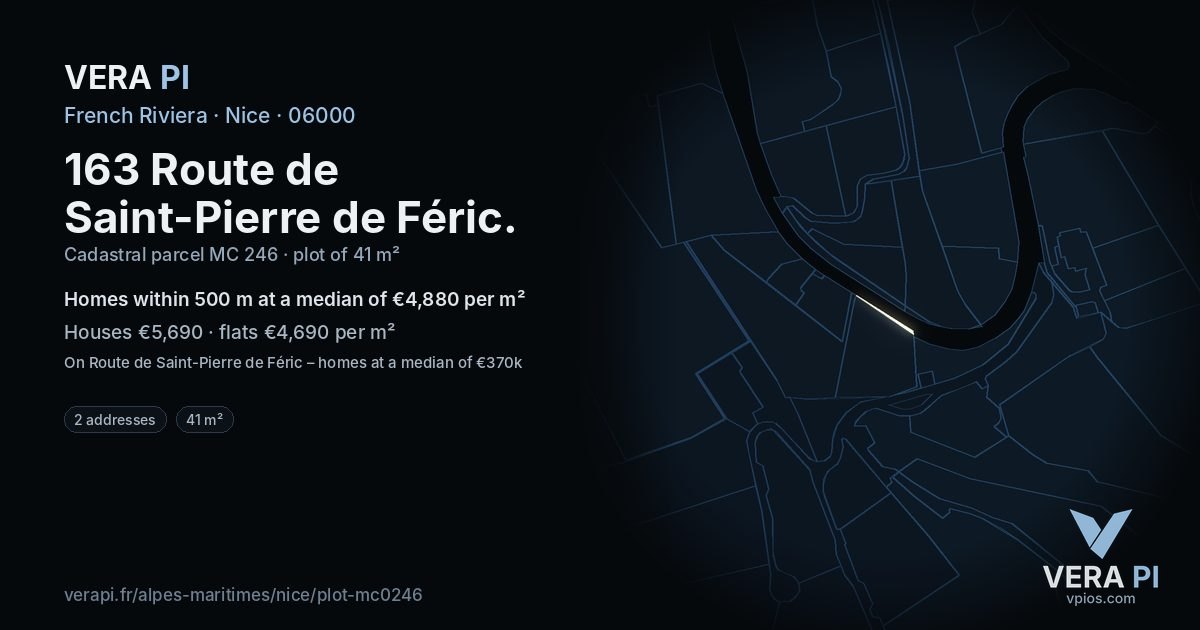 163 Route de Saint-Pierre de Féric, Nice at night – the plot lit, the parcels around coloured by the prices near them