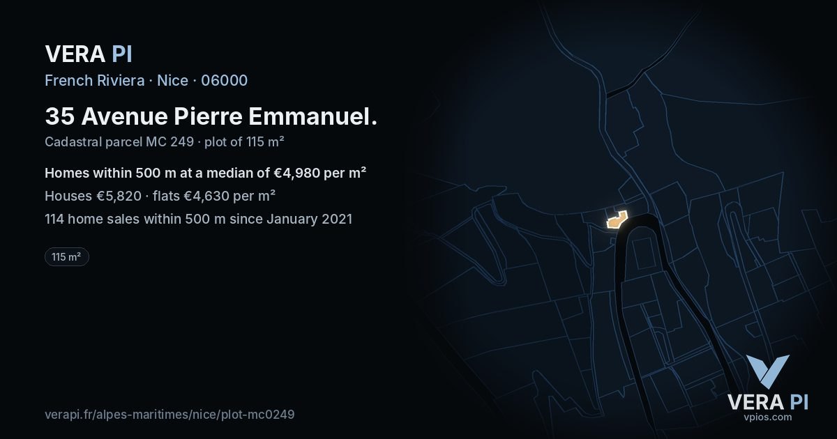35 Avenue Pierre Emmanuel, Nice at night – the plot lit, the parcels around coloured by the prices near them