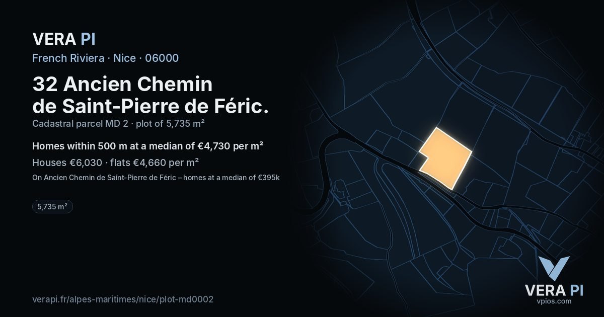 32 Ancien Chemin de Saint-Pierre de Féric, Nice at night – the plot lit, the parcels around coloured by the prices near them