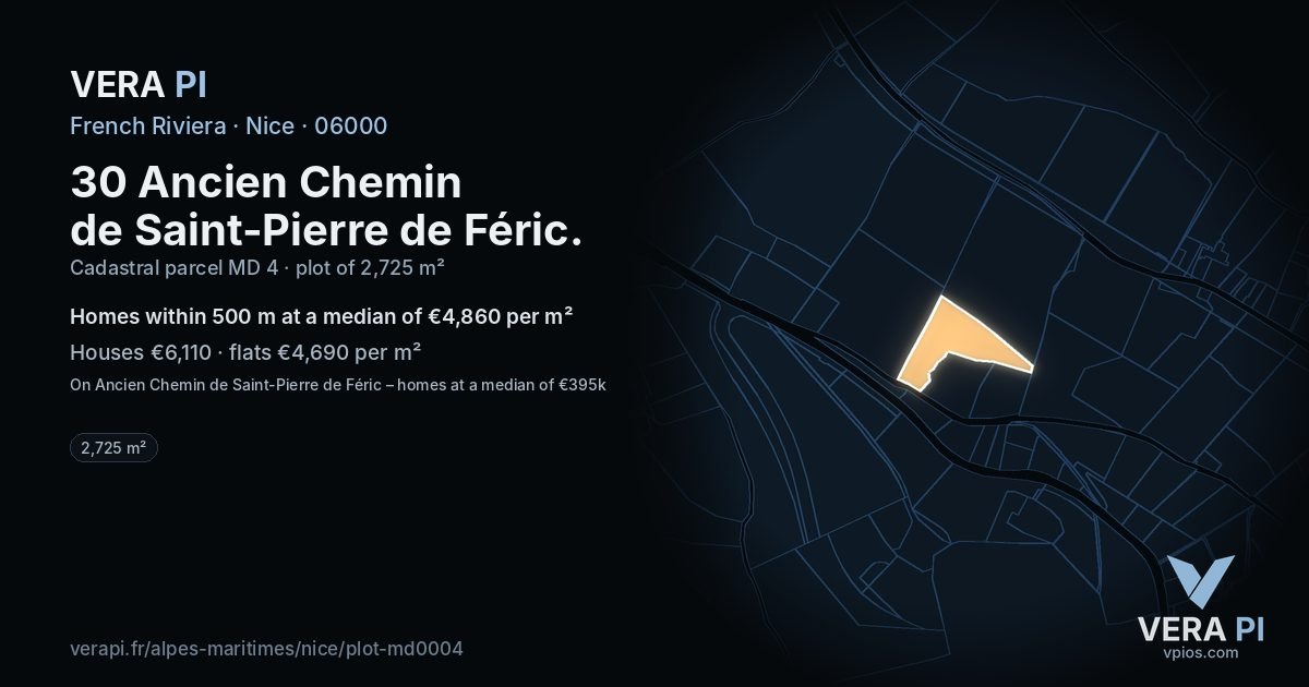 30 Ancien Chemin de Saint-Pierre de Féric, Nice at night – the plot lit, the parcels around coloured by the prices near them