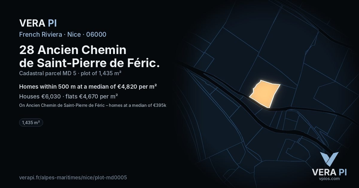 28 Ancien Chemin de Saint-Pierre de Féric, Nice at night – the plot lit, the parcels around coloured by the prices near them