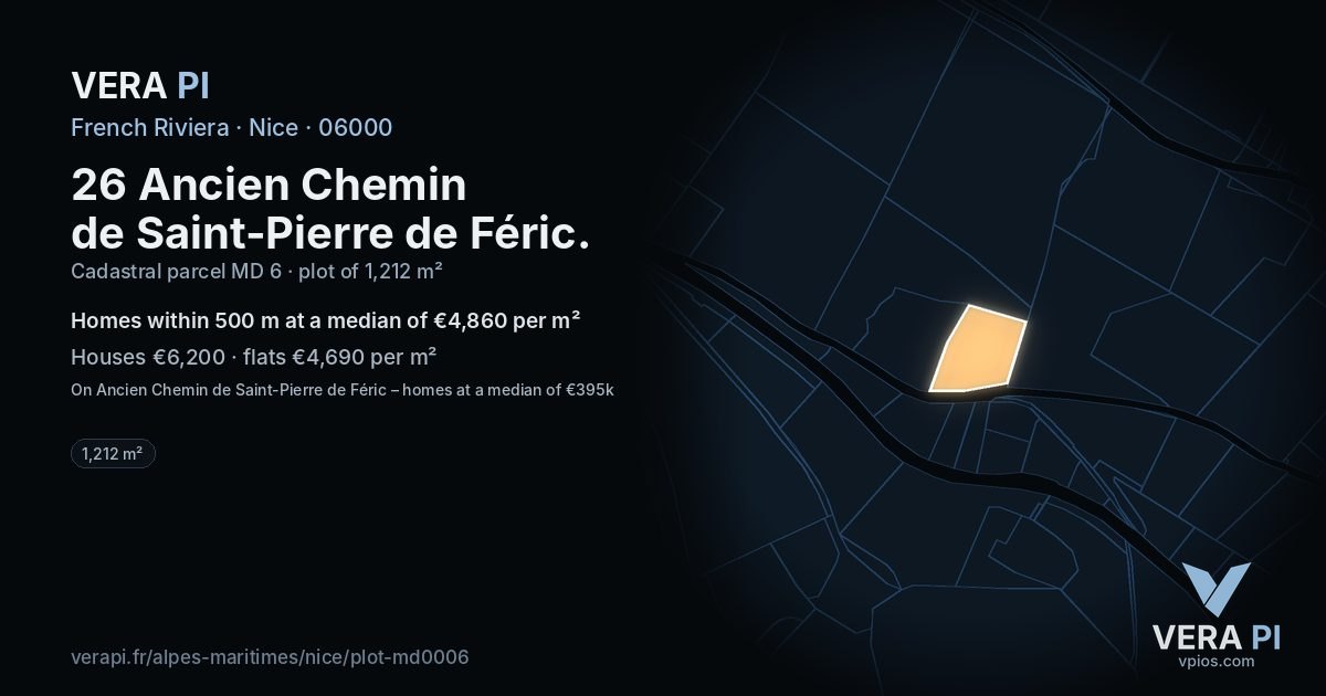 26 Ancien Chemin de Saint-Pierre de Féric, Nice at night – the plot lit, the parcels around coloured by the prices near them