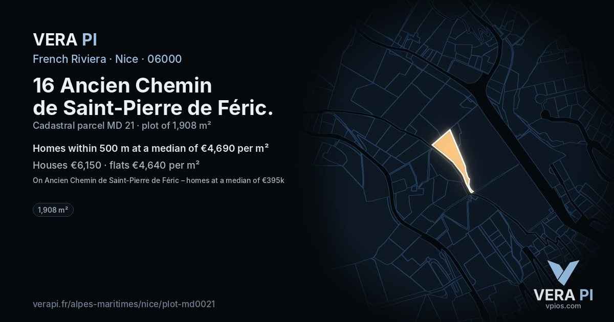 16 Ancien Chemin de Saint-Pierre de Féric, Nice at night – the plot lit, the parcels around coloured by the prices near them