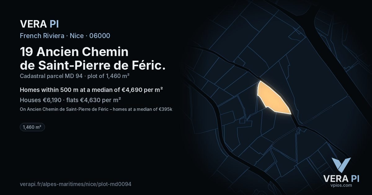 19 Ancien Chemin de Saint-Pierre de Féric, Nice at night – the plot lit, the parcels around coloured by the prices near them