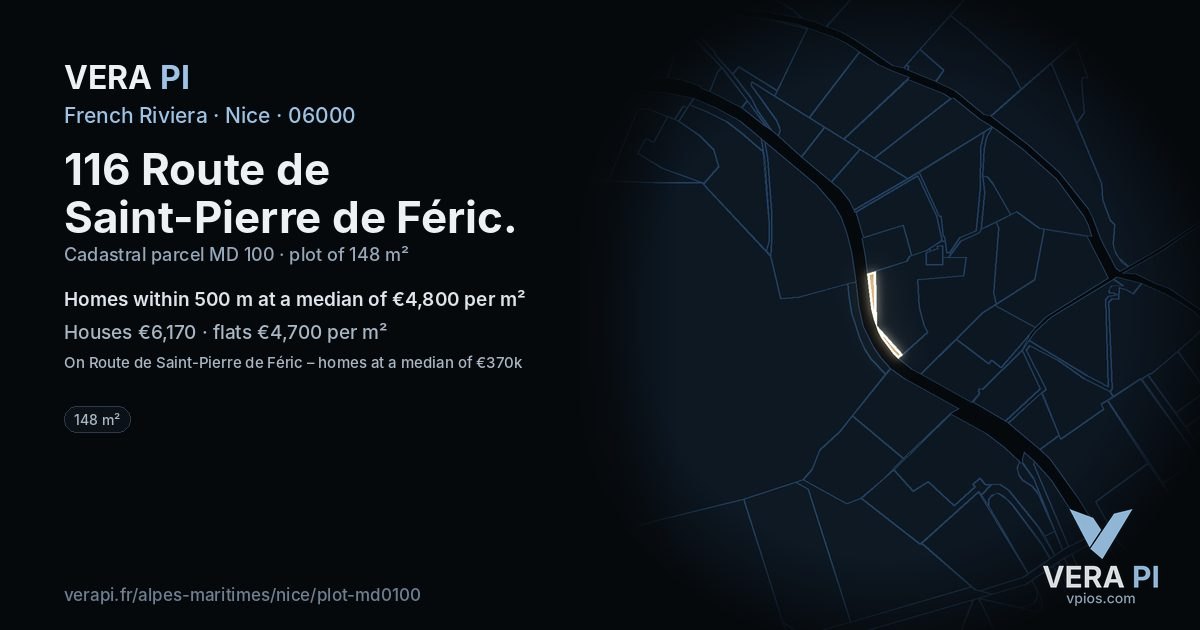 116 Route de Saint-Pierre de Féric, Nice at night – the plot lit, the parcels around coloured by the prices near them