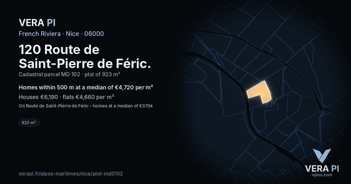 120 Route de Saint-Pierre de Féric, Nice at night – the plot lit, the parcels around coloured by the prices near them