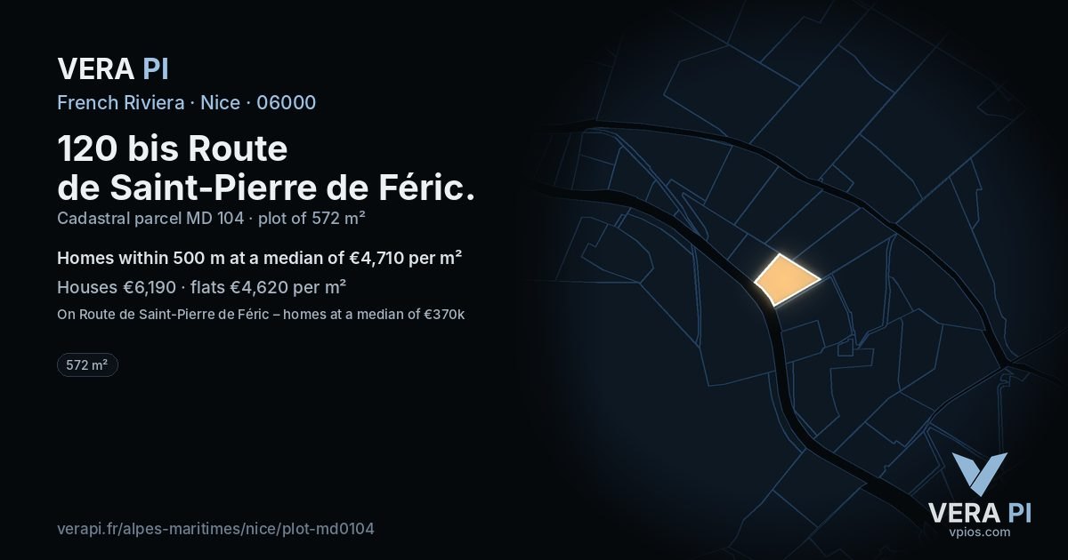 120 bis Route de Saint-Pierre de Féric, Nice at night – the plot lit, the parcels around coloured by the prices near them