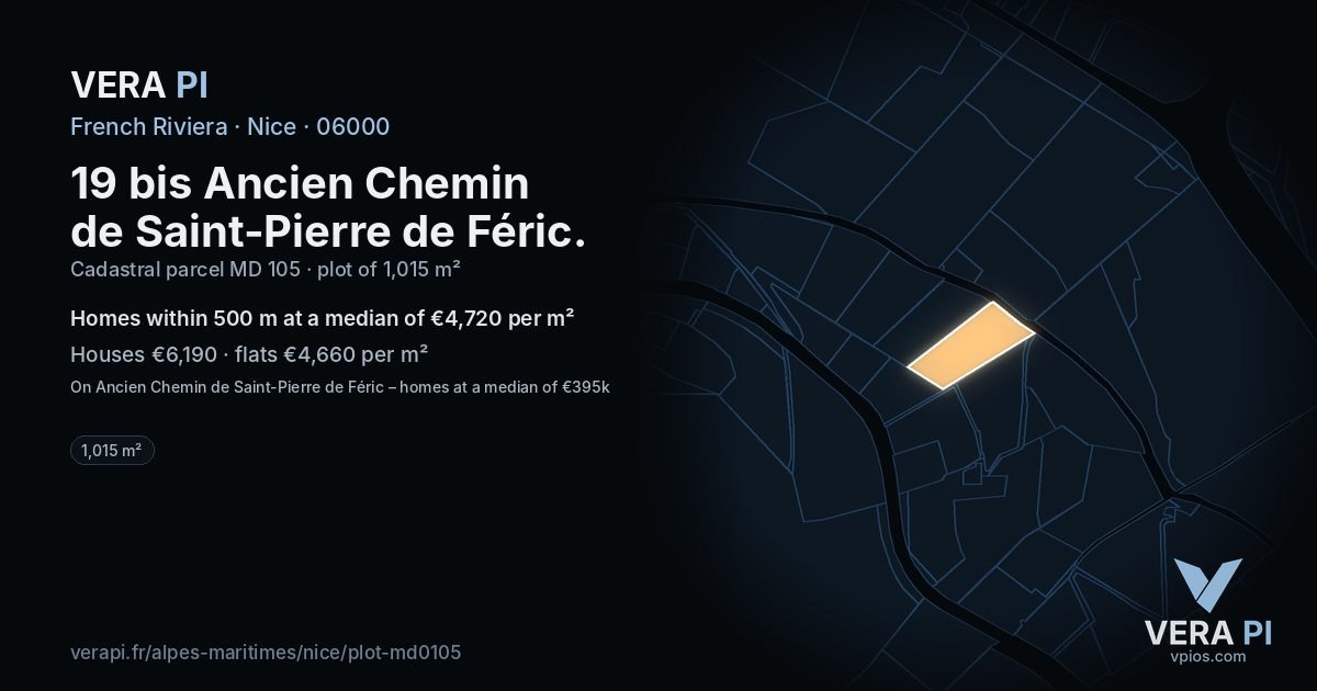 19 bis Ancien Chemin de Saint-Pierre de Féric, Nice at night – the plot lit, the parcels around coloured by the prices near them