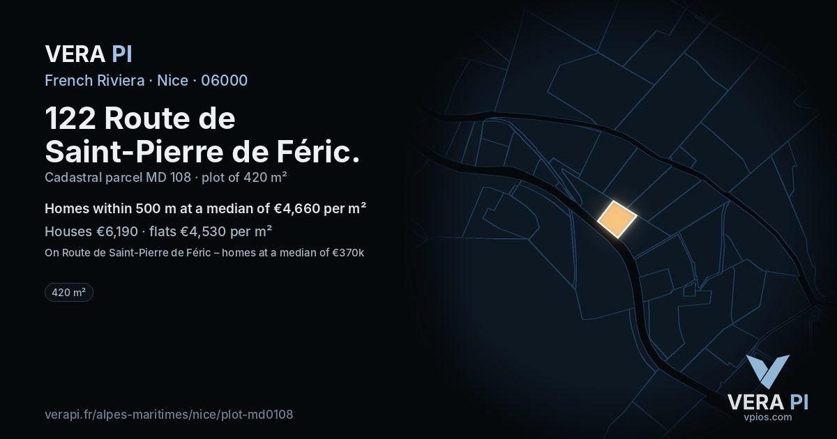 122 Route de Saint-Pierre de Féric, Nice at night – the plot lit, the parcels around coloured by the prices near them
