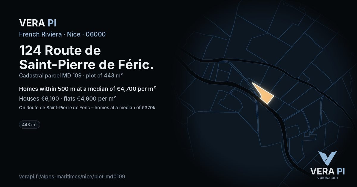 124 Route de Saint-Pierre de Féric, Nice at night – the plot lit, the parcels around coloured by the prices near them