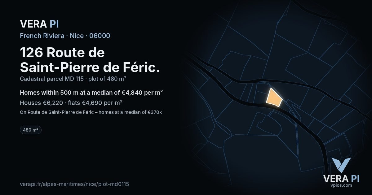 126 Route de Saint-Pierre de Féric, Nice at night – the plot lit, the parcels around coloured by the prices near them