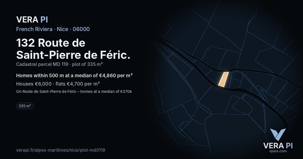 132 Route de Saint-Pierre de Féric, Nice at night – the plot lit, the parcels around coloured by the prices near them