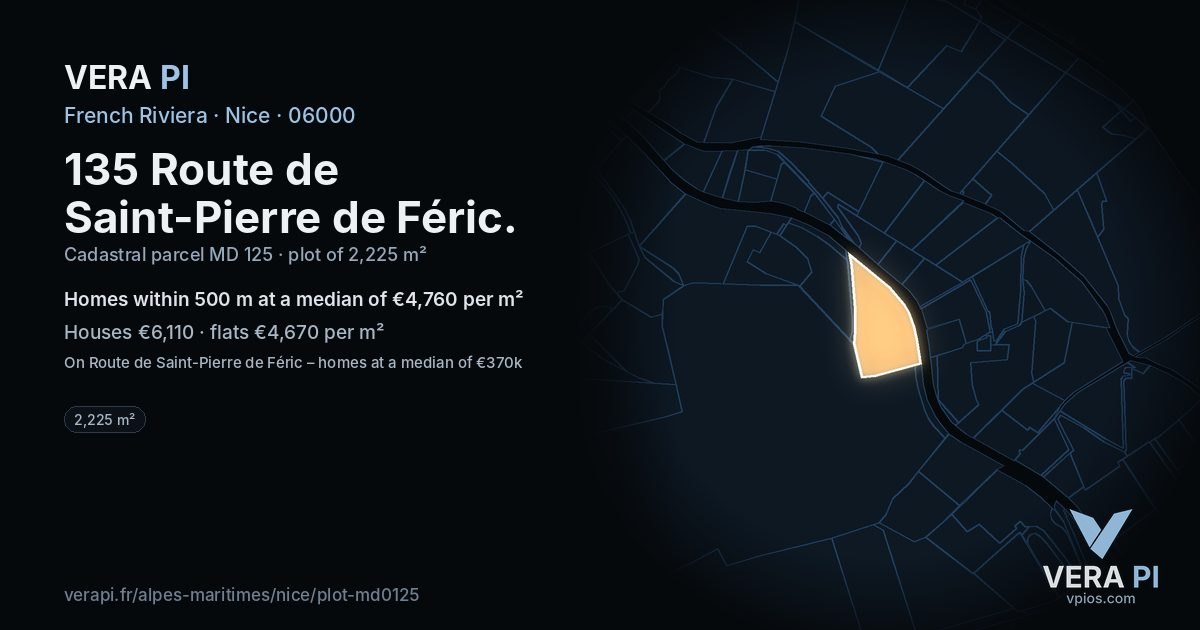 135 Route de Saint-Pierre de Féric, Nice at night – the plot lit, the parcels around coloured by the prices near them