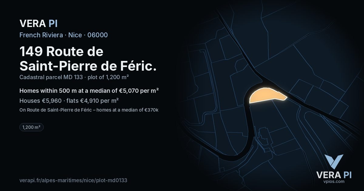 149 Route de Saint-Pierre de Féric, Nice at night – the plot lit, the parcels around coloured by the prices near them
