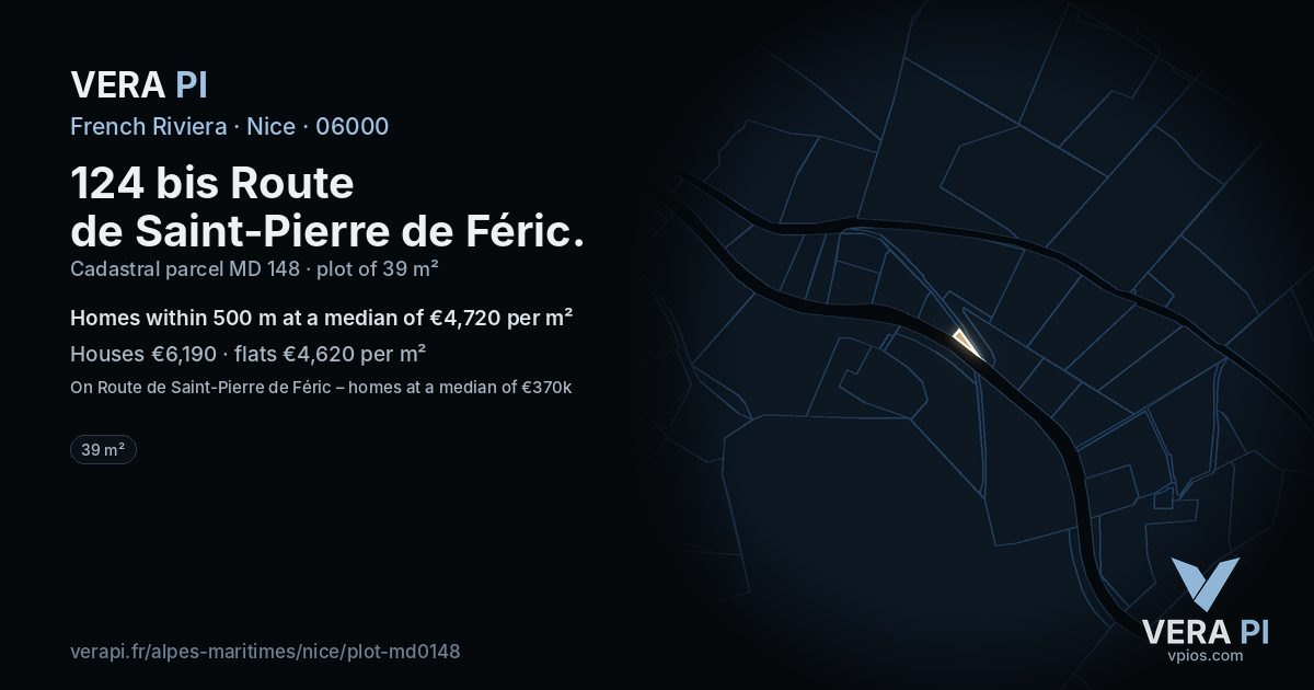 124 bis Route de Saint-Pierre de Féric, Nice at night – the plot lit, the parcels around coloured by the prices near them